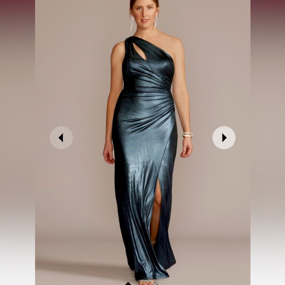 one shoulder cutout shimmer jersey gown
